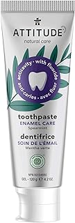 ATTITUDE Toothpaste with Fluoride, Prevents Tooth Decay and Cavities, Vegan, Cruelty-Free and Sugar-Free, Enamel Repair, Spearmint, 4.2 Oz