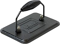 Vista 4 de Lodge parrilla de hierro fundido presazonada, reversible, con asas, 20 pulgadas x 10.5 pulgadas y prensa de hierro fundido presazonada con mango