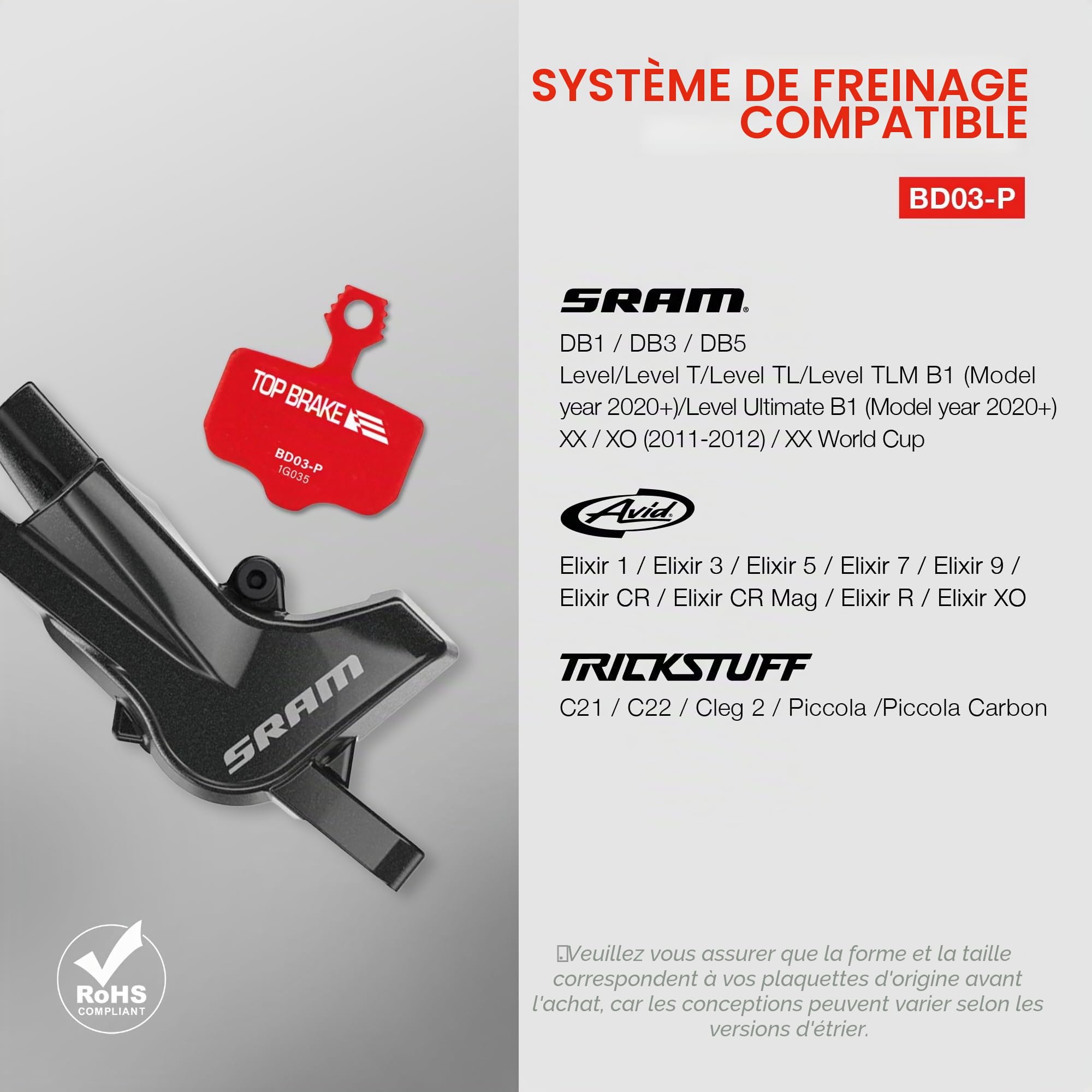 TOP BRAKE Plaquettes de Frein à Disque compatibles Sram Level T/TL/Ultimate B1, XX/X0/XXWC, DB1/3/5, Avid Elixir 1/3/5/7/9/R/ER/CR Mag VTT, VTTAE, Gravel, XC