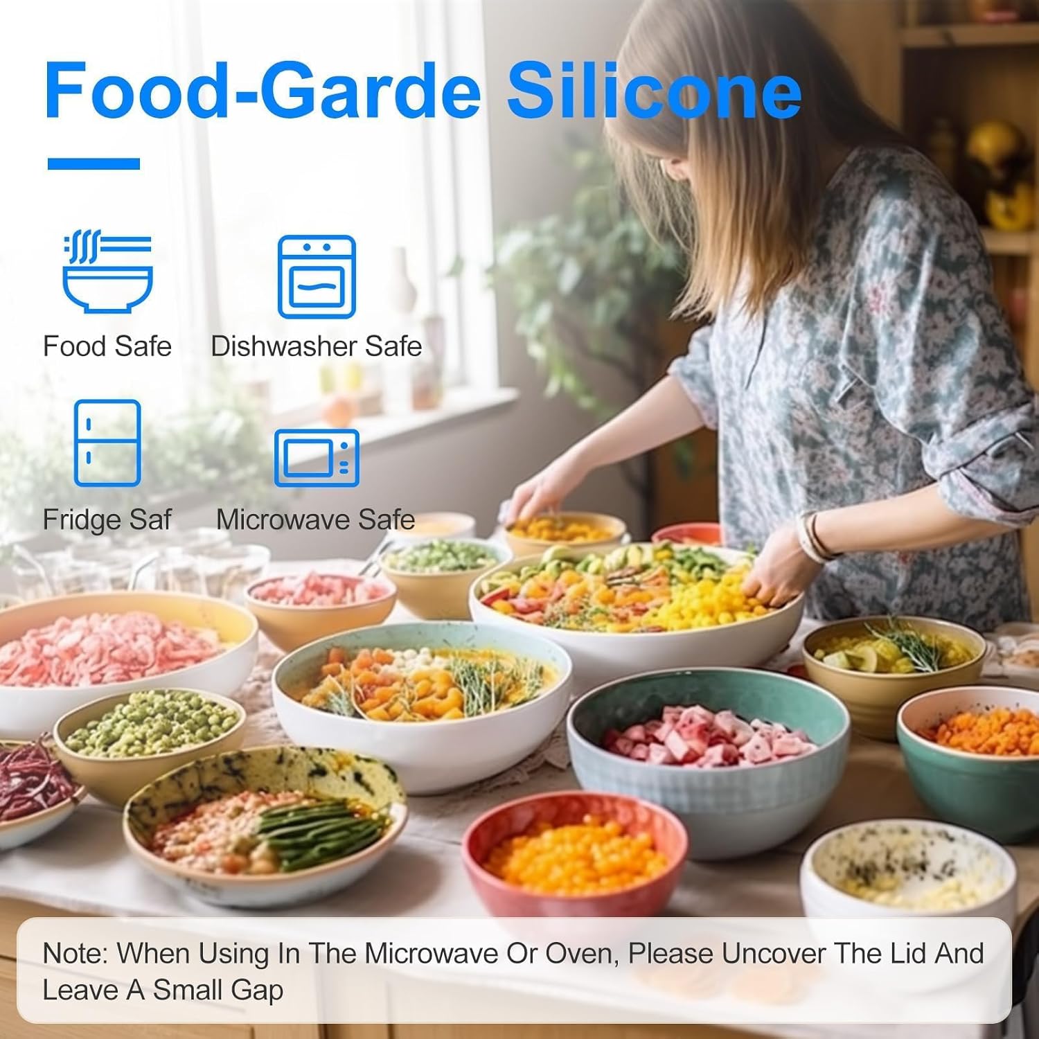 14 PCS Reusable Premium Silicone Stretch Lids for Food Storage, Flexible Elastic Heat-Resistant Silicone Bowl Covers, Cups, Cans, 7 Different Sizes, Keep Food Fresh - Image 5