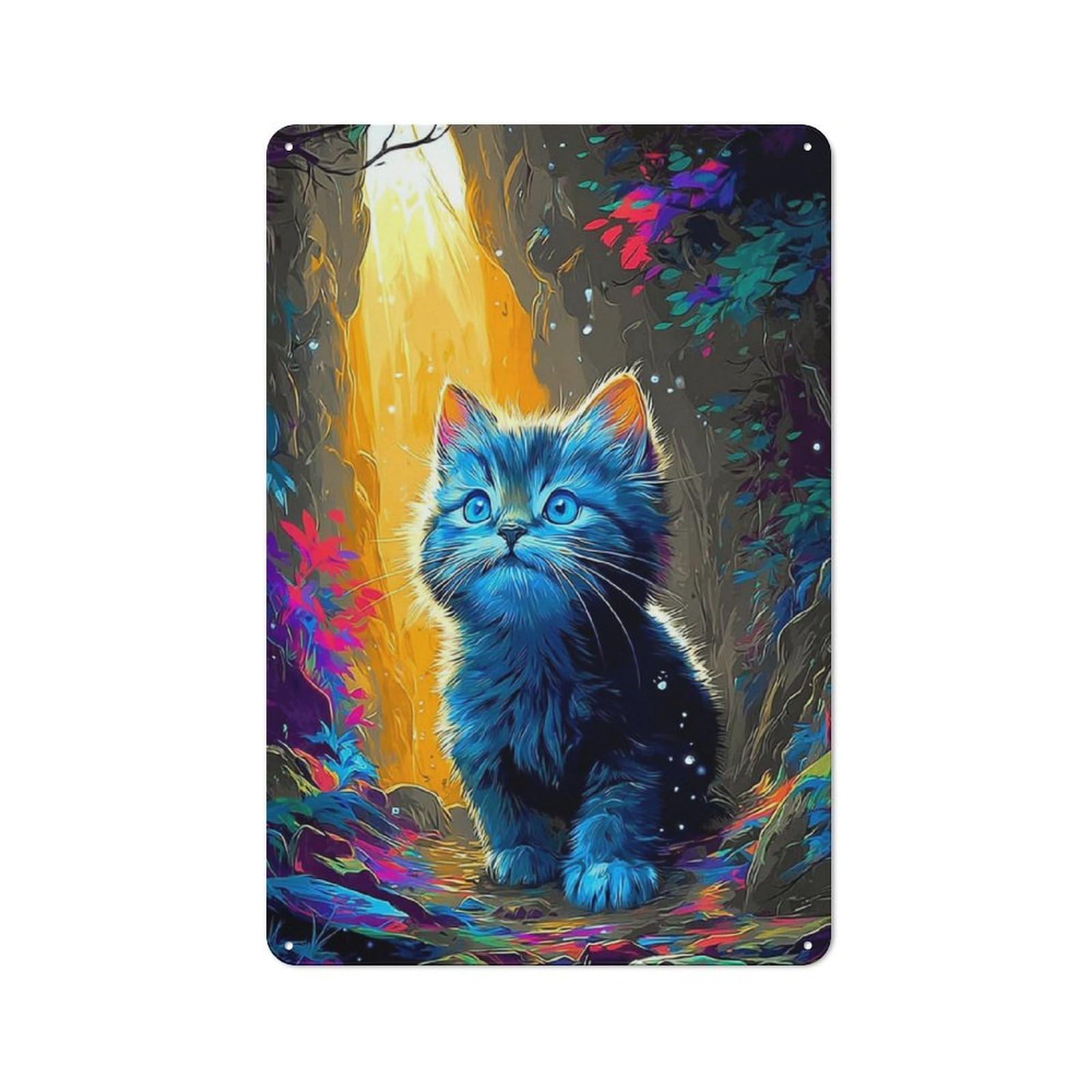 Junmoney Magical Forest Kitten Metal Wall Sign 30X20cm Featuring For Workshop Wall, For Makers And Diy Enthusiasts