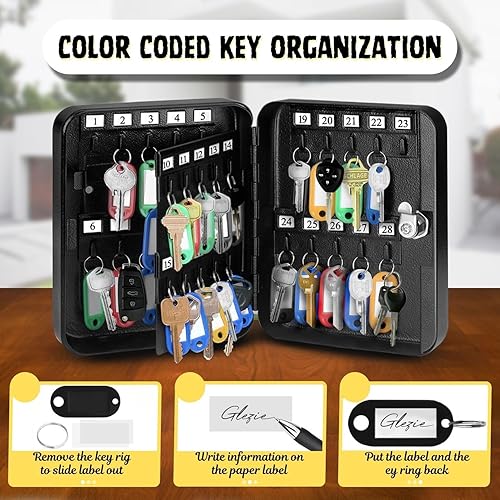 Miniatura 5 de Flexzion Soporte de pared para llaves con código, organizador de caja de llaves de capacidad para 40 unidades, soporte para llaves, caja de