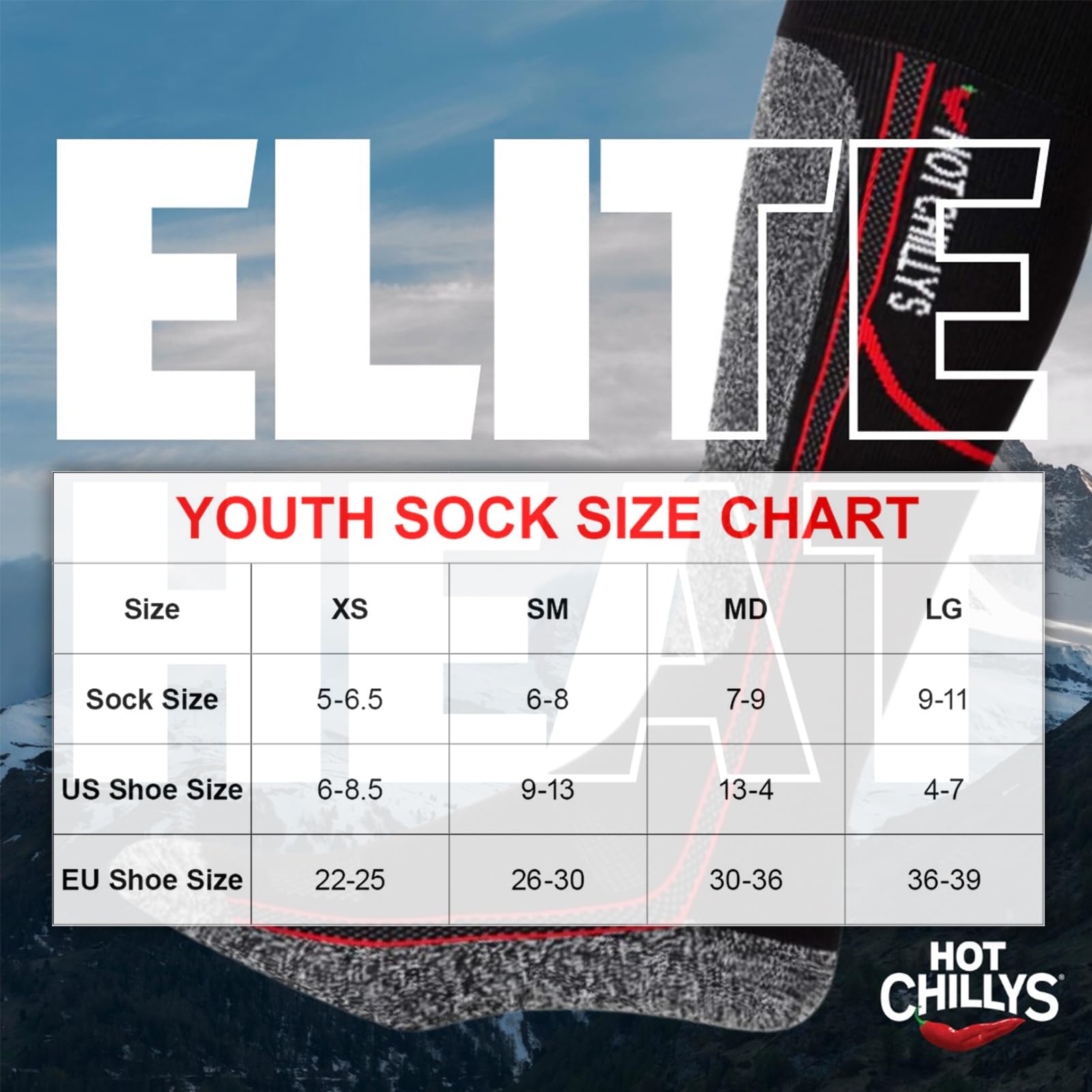 Hot Chillys Youth Elite Heat Mid Volume Socks | Lightweight Thermal Socks for Winter Sports, Hiking, and Outdoor Activities, Black/Red, Size: M