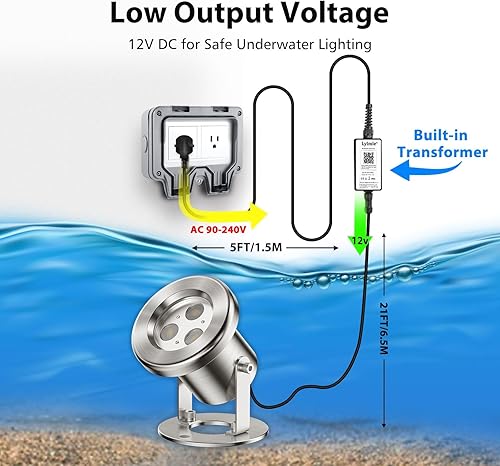 Miniatura 2 de LyLmLe Luces LED de estanque con control por APP, luz de fuente subacuática RGB de acero inoxidable SS316 de 6W con transformador de 12V, luces