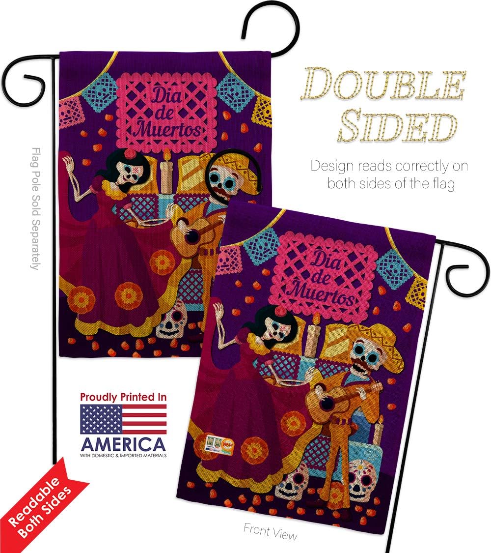 Happy Di de Muertos Burlap Burlap Garden Flag Falltime Day of Dead Dia Los Fiesta Mexican Party Autumntime Small Decorative Gift Yard House Banner Double-Sided Made In USA 13 X 18.5