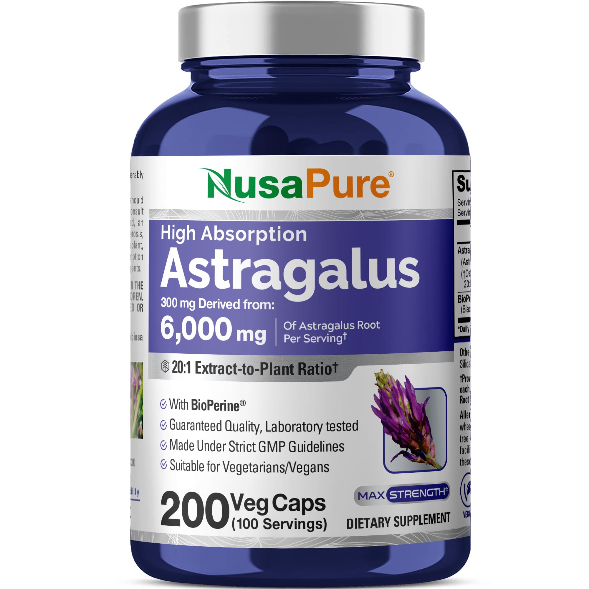 NusaPure Pure Astragalus 2000mg Per Caps 200 Capsules (NON-GMO & Gluten Free) Max Strength - Supports Cardiovascular Health, Boosts Immune Function, Improves Inflammatory Response -