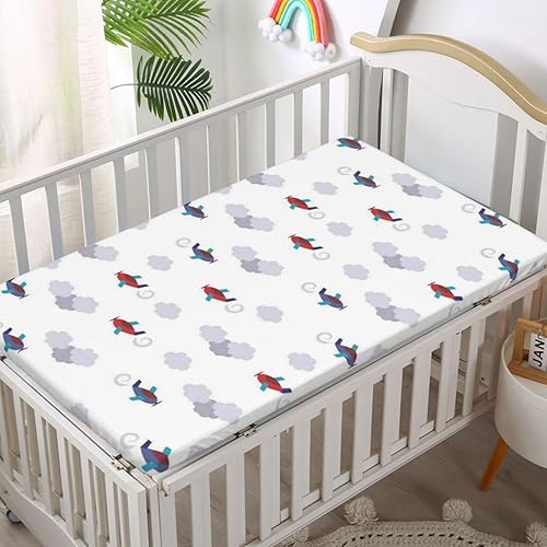 Miniatura 2 de Sábana bajera ajustable portátil para cuna pequeña con temática de avión, sábana de bebé para niños y niñas, 24 x 38 pulgadas, multicolor