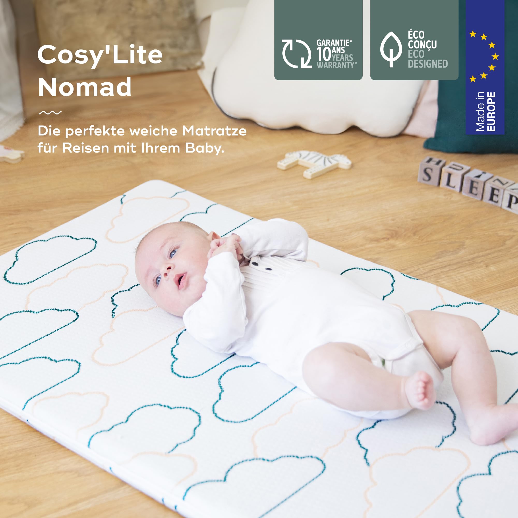 Babymoov Colchón de viaje Cosy'Lite Nomad 60x120 cm Babymoov, tamaño universal, Oeko-tex y reciclado