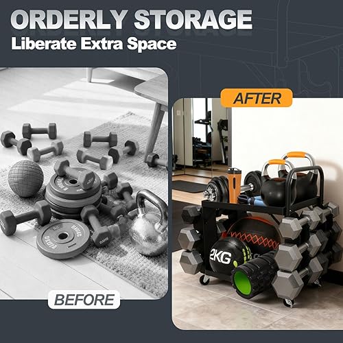 Miniatura 5 de Soporte para mancuernas solo  Carrito de almacenamiento de mancuernas  Estante de almacenamiento de equipo de gimnasio en casa con cubiertas de goma