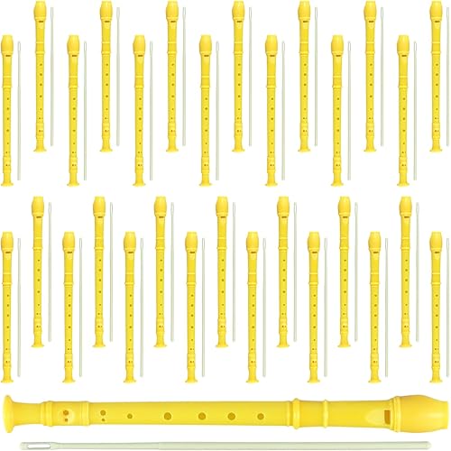 30 PCS 8 Hole Soprano Recorder Descent Flute, Yellow German Musical Recorders Instruments with Cleaning Rod, Yellow Flutes for Beginners, Practice, School Concert