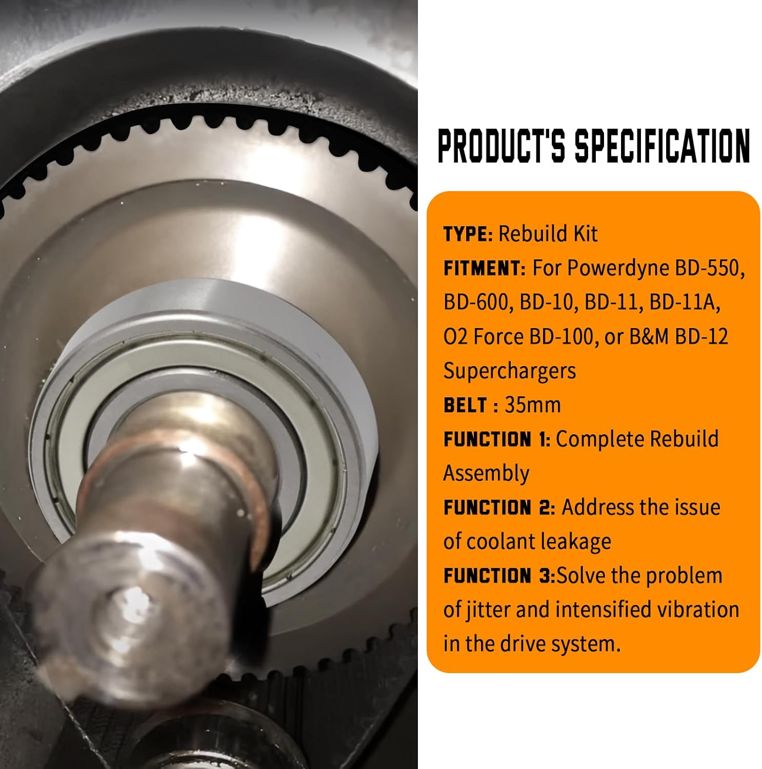 Rebuild Kit For Powerdyne BD-550, BD-600, BD-10, BD-11, BD-11A, O2 Force BD-100, or B&M BD-12 Superchargers - 35mm Belt Drive System Maintenance Package