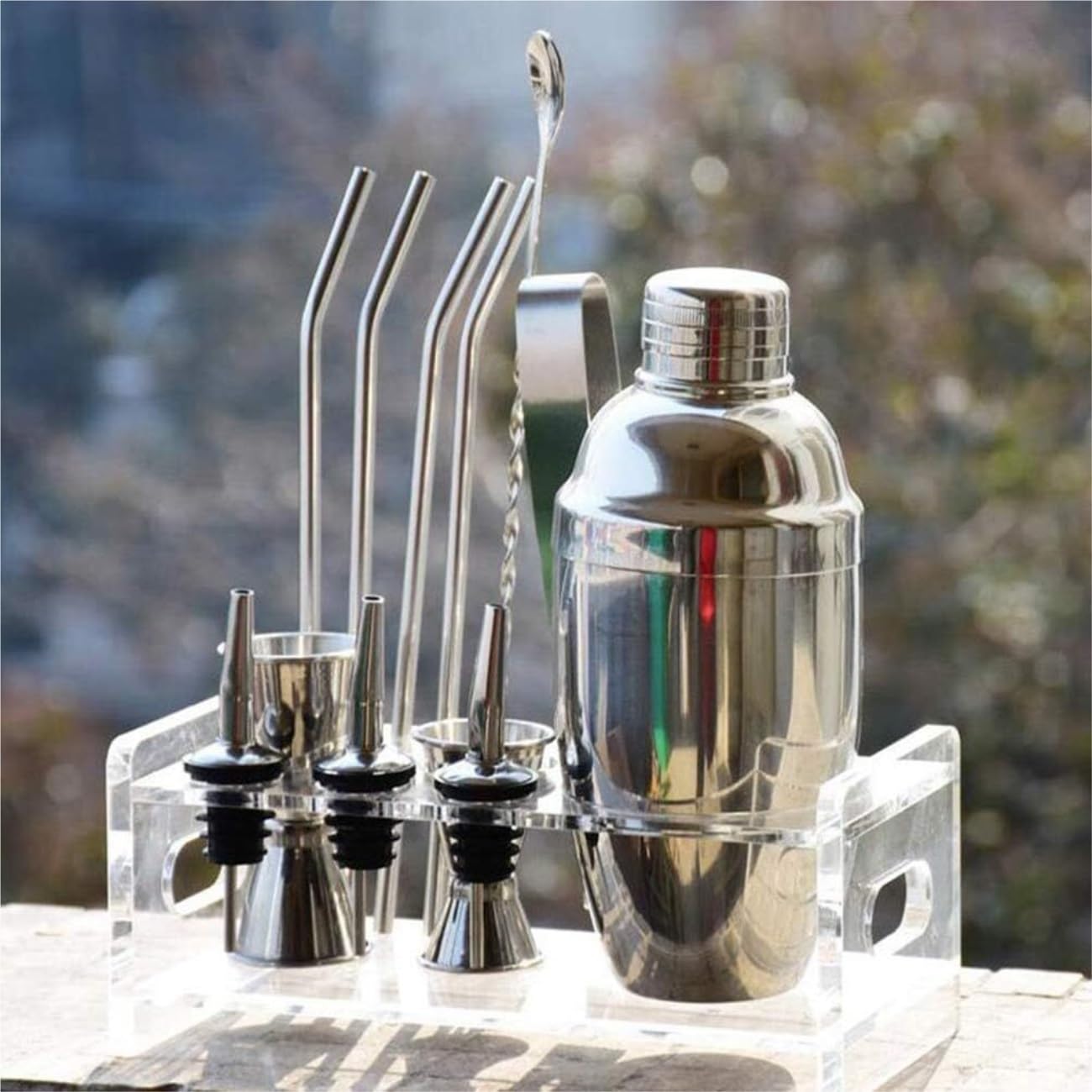 Shaker Cocktail per Miscelare Bevande Set da 12 Pezzi per Cocktail con Supporto Set di Shaker per Cocktail Set di Attrezzi da Bar Kit da Barista per Bar Casa Feste(550ml)