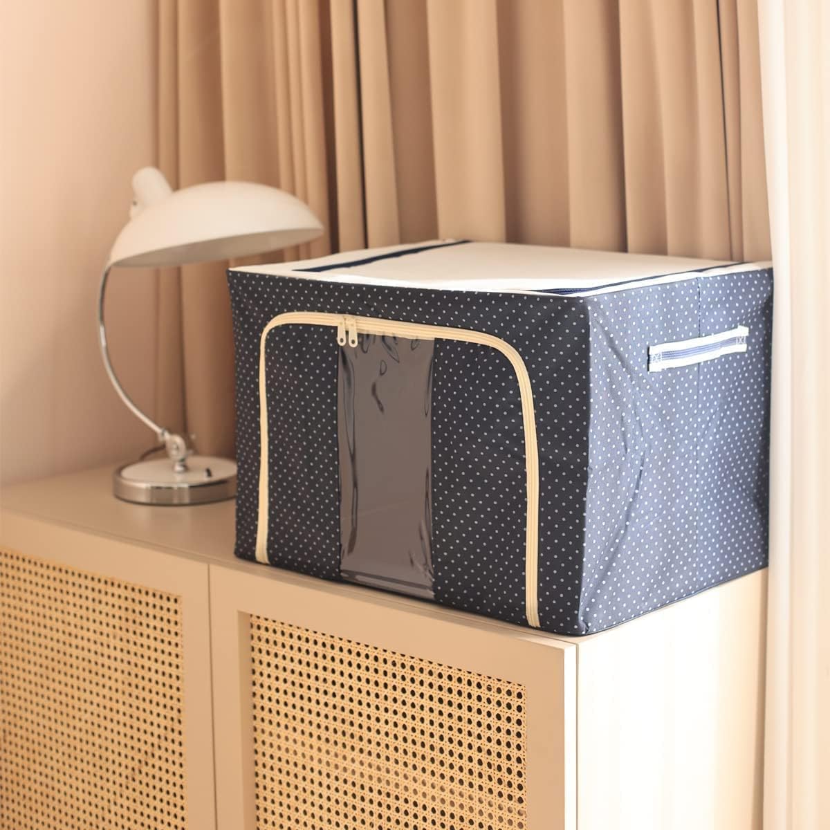 - Enterprises 24L Stackable Wardrobe Organizer with Steel Frame Support – Foldable Oxford Cloth Storage Box for Sarees, Shirts & Toys – Moisture Proof Container with Transparent Window (2, 66L)