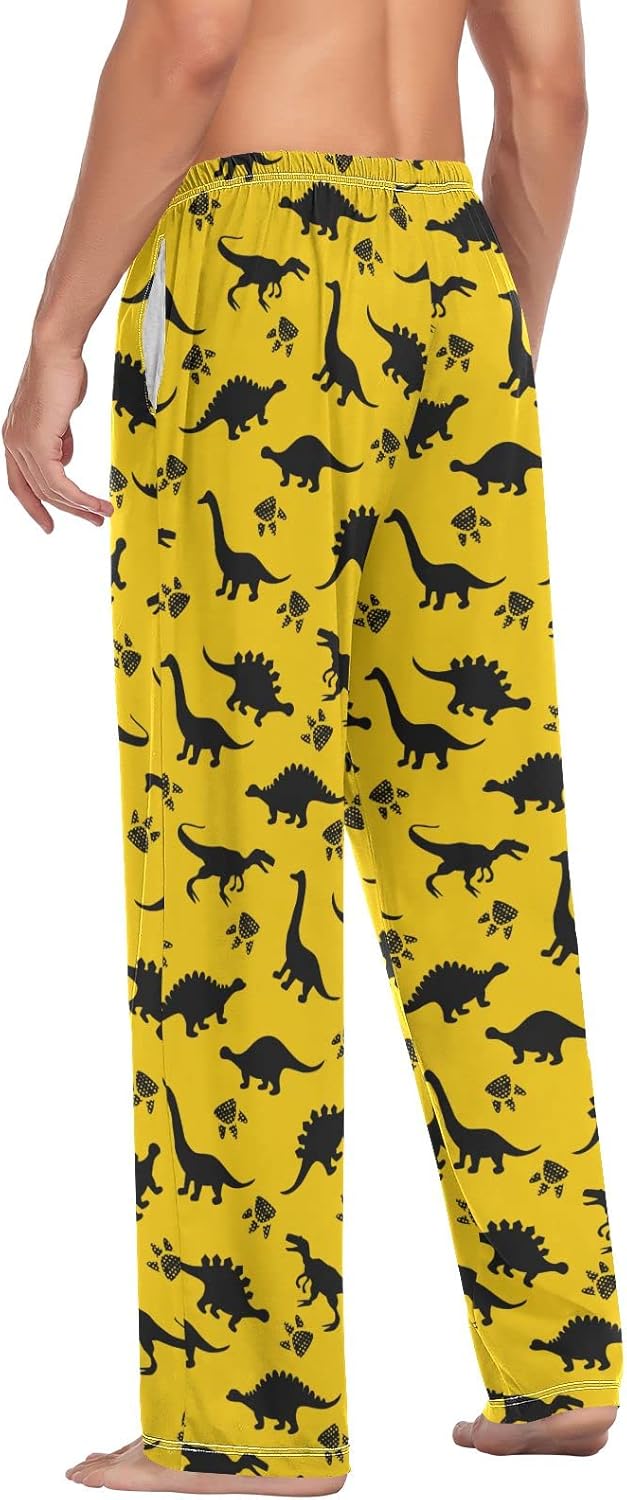SUABO Pajama Pants for Men, Dinosaur Dino Animal Print Yellow Men's Separate Bottoms, Lounge Pants, Relaxed Sleep Pant - Image 5