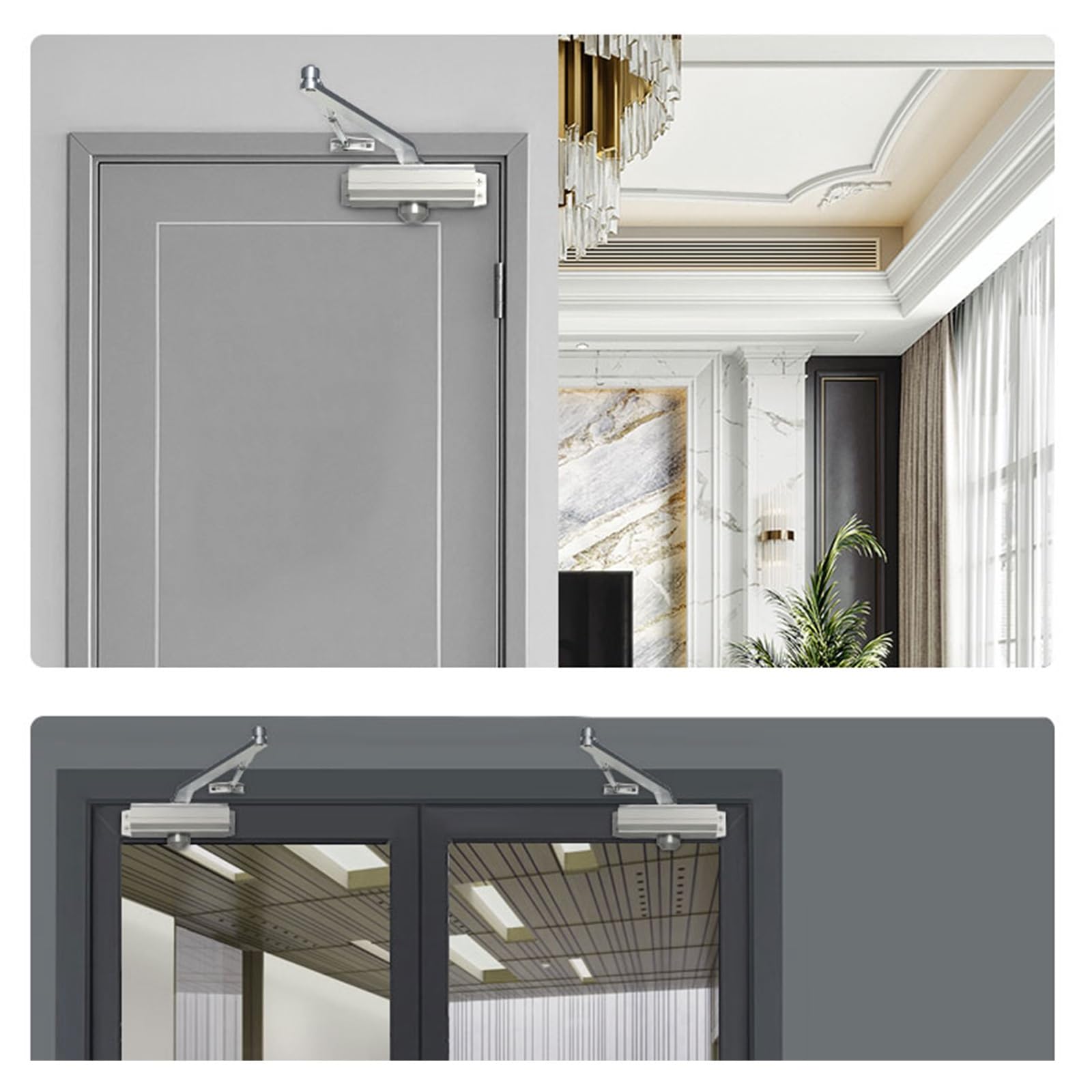 Cierrapuertas Automático para uso Comercial y Doméstico, Cierra Puertas de Tamaño Ajustable, Cierrapuertas Silencioso con Amortiguador Hidráulico, Carcasa de Aluminio, Montaje Superior(18.6cm/7.3in)