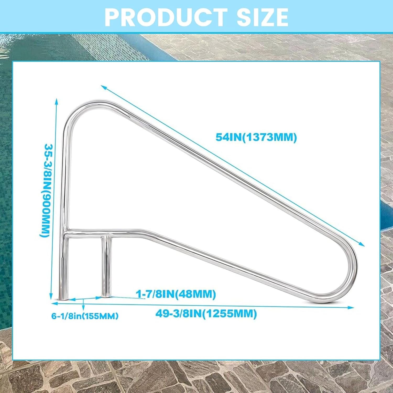KUAFU Pool Handrail Grab Rail, Swimming Pool Bend Handle Stair Rail for Inground Pool 49.5"X35.5" Stainless Steel 300lbs Load Capacity - Image 3
