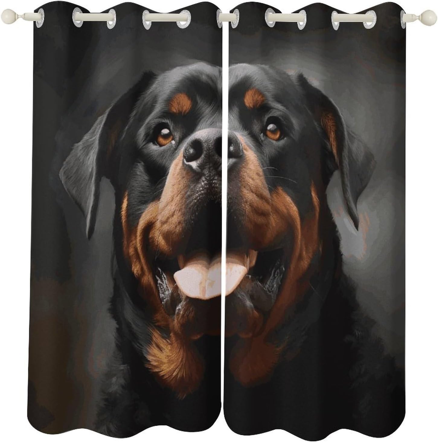 Cool Rottweiler Dog Art Printed Perforated Curtains, Insulated Curtains for Winter, Thermal Drapes are Suitable for Most Windows, Balconies