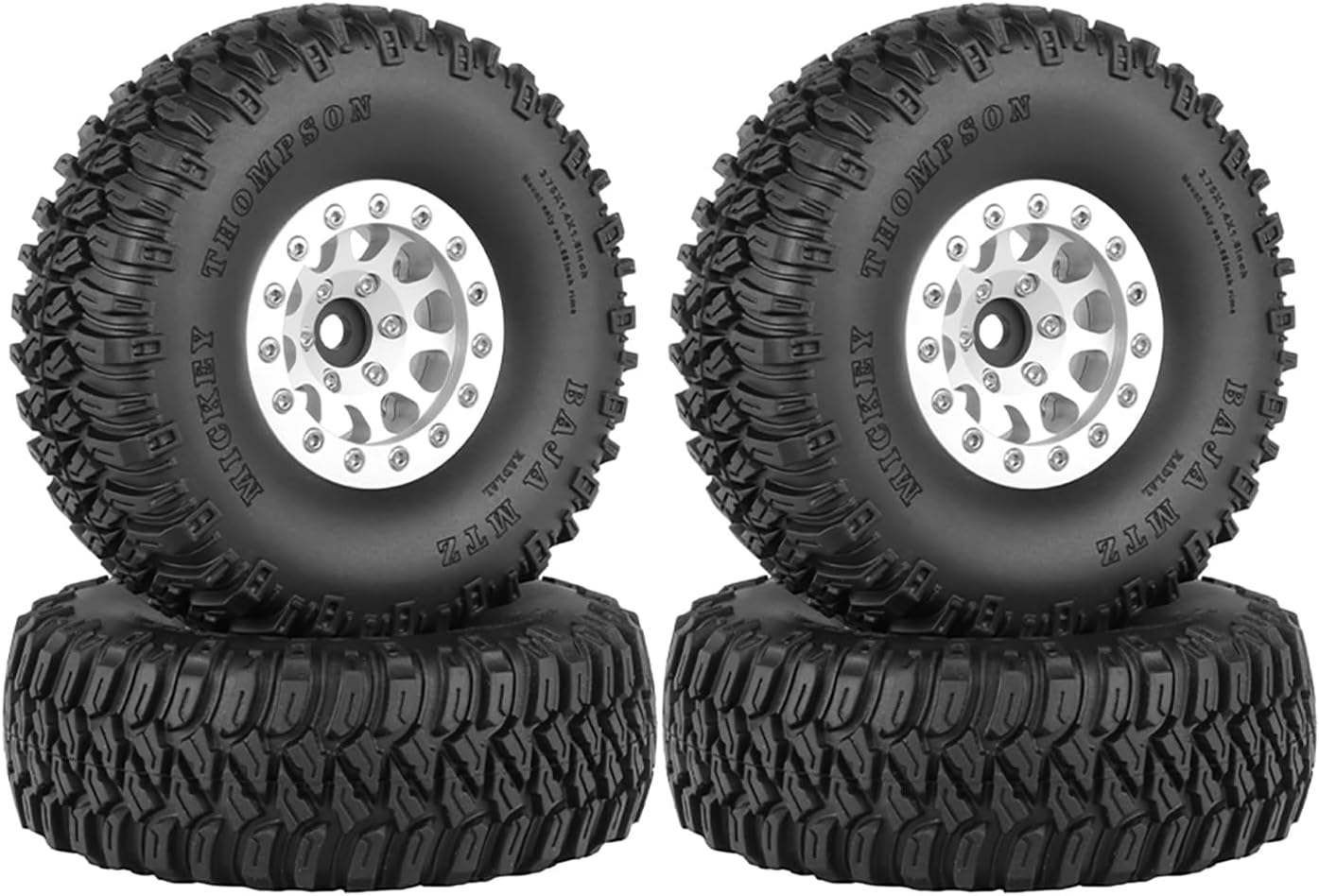 4PCS 1.55 Inch Aluminum Alloy 10Holes Beadlock Wheel Rim Tyre and 95mm Rubber Tires Set for 1/10 RC Rock Crawler Car Upgrade Parts for Tamiya AX90069 D90 TF2 CC01 LC70 Accessory (Black Blue)