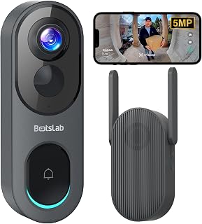 BOTSLAB 5MP Wireless Video Doorbell: 180° Head-to-Toe View, AI Detection, 180-Day Battery, No Monthly Fee, 2.4GHz WiFi