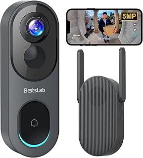BOTSLAB 5MP Wireless Video Doorbell Camera,180° Head-to-Toe View, AI Motion Detection, VR Mode, Battery or Wired Powered, Easy Installation, Weatherproof, No Monthly Fee, 2.4GHz WiFi