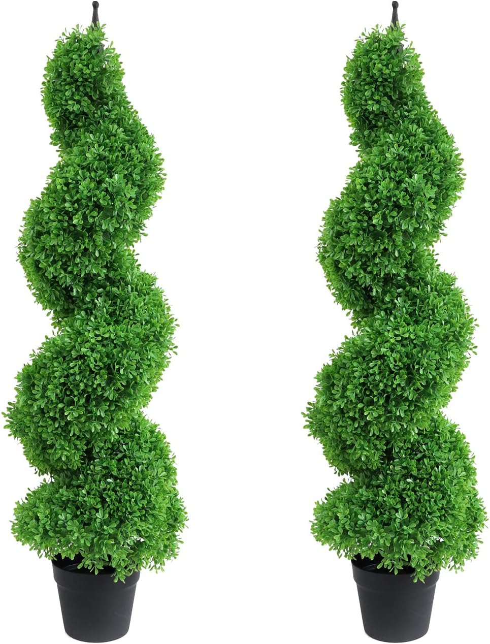momoplant Outdoor Artificial Topiary Boxwood Spiral Trees, 3.6ft Fake Topiary Tree (2 Pieces) Faux Shrubs Topiaries Tree Outdoor Feaux Plant for Decorative Indoor/Outdoor/Garden (43inch)