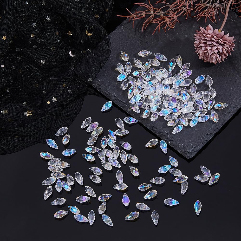 DICOSMETIC 150Pcs Teardrop Crystal Glass Beads 13x6mm Glass Faceted Beads Clear AB Bead Top Drilled Sun Catcher Bead for Bracelet Necklace Jewelry Making, Hole: 1mm - Image 4