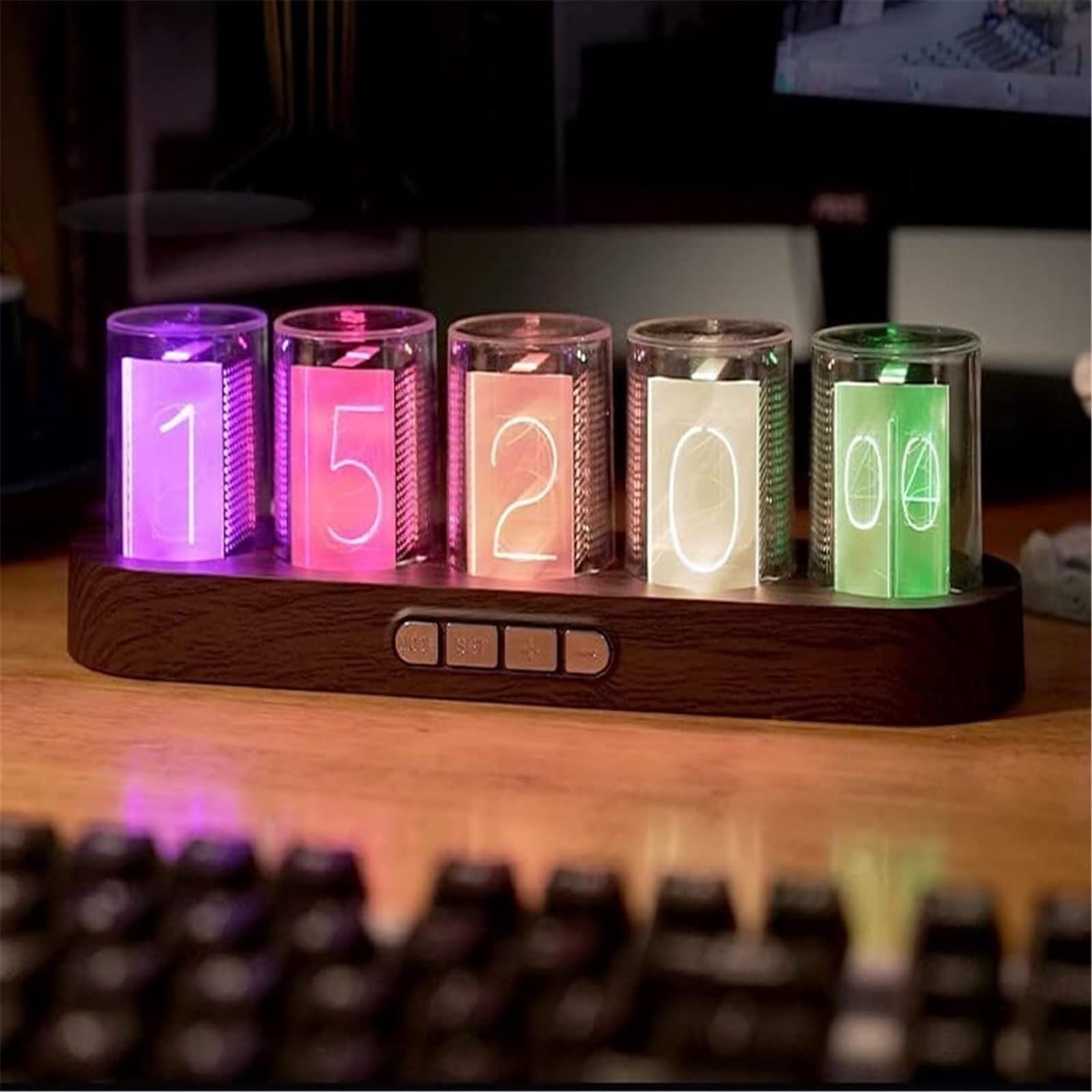 MEGLOB Nixie Tube Clock, RGB Glow Tubes Analog Clock, Creative Retro Digital Clock,Exquisite Desktop Decoration, No Assembly Required