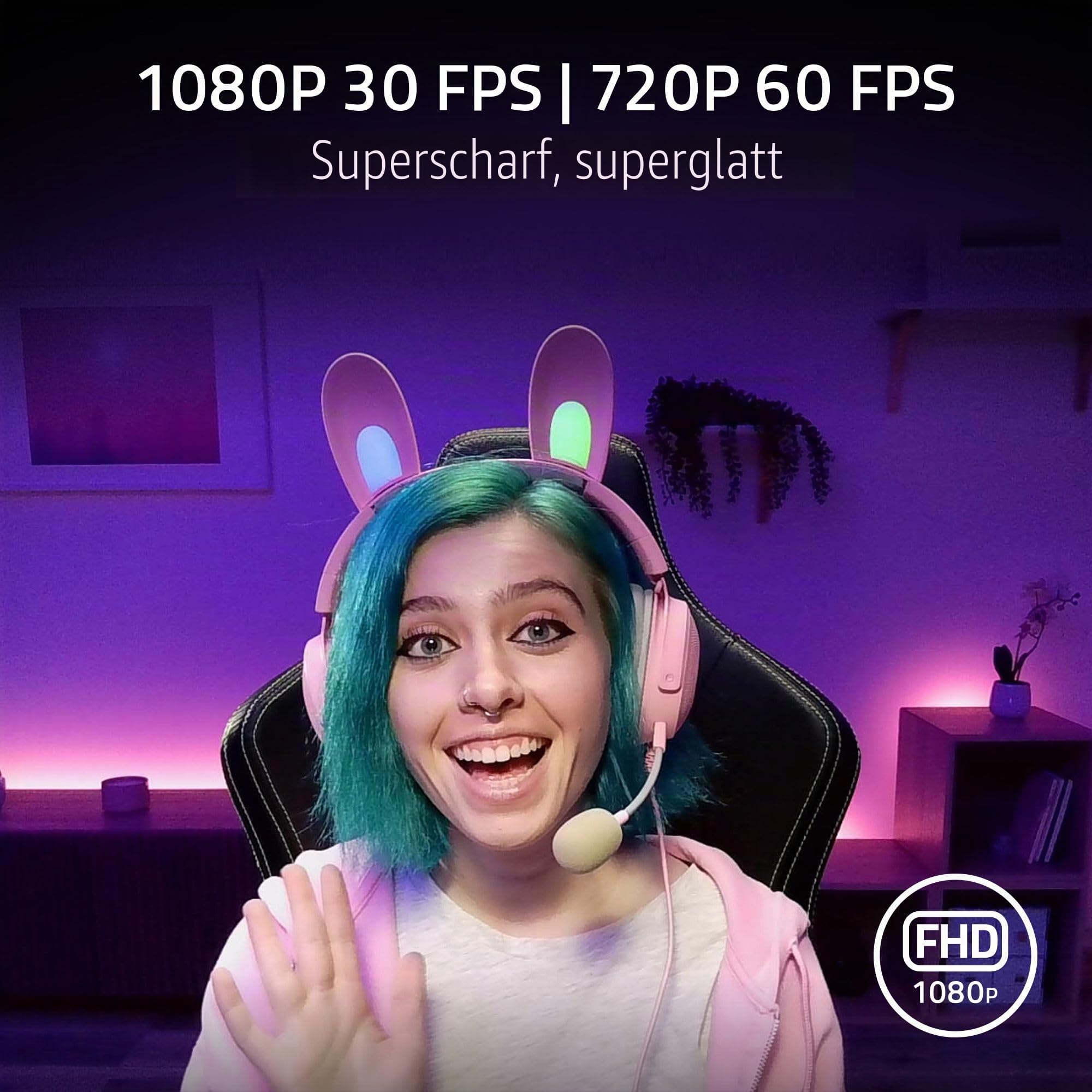 Razer Kiyo X - USB-Webcam für Streaming in Full-HD (1080p 30 FPS oder 720p 60 FPS, Autofokus, Plug + Play, vollständig anpassbare Einstellungen, flexibel zu befestigen) Schwarz