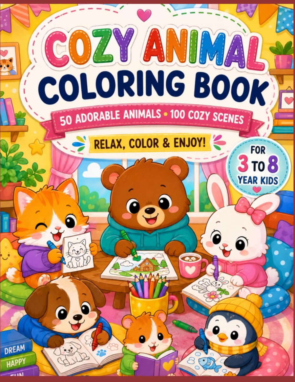 Cozy Animal Coloring Book: Cozy Animal Coloring Book (50 adorable animals 100cozy scenes) relax, color & enjoy!