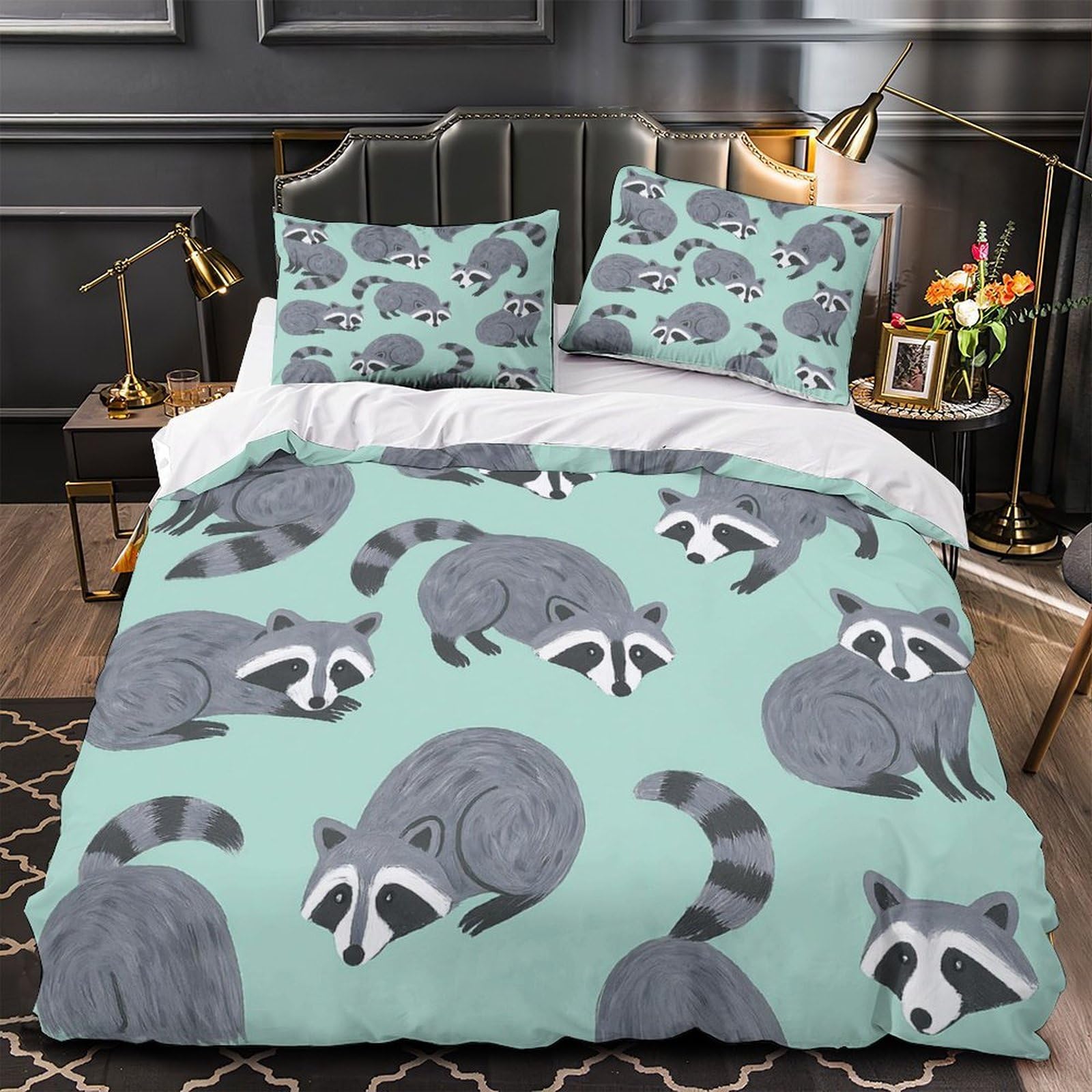 Housse de Couette Lapins Aquarelle Lit Double 200x200 Microfibre Respirante