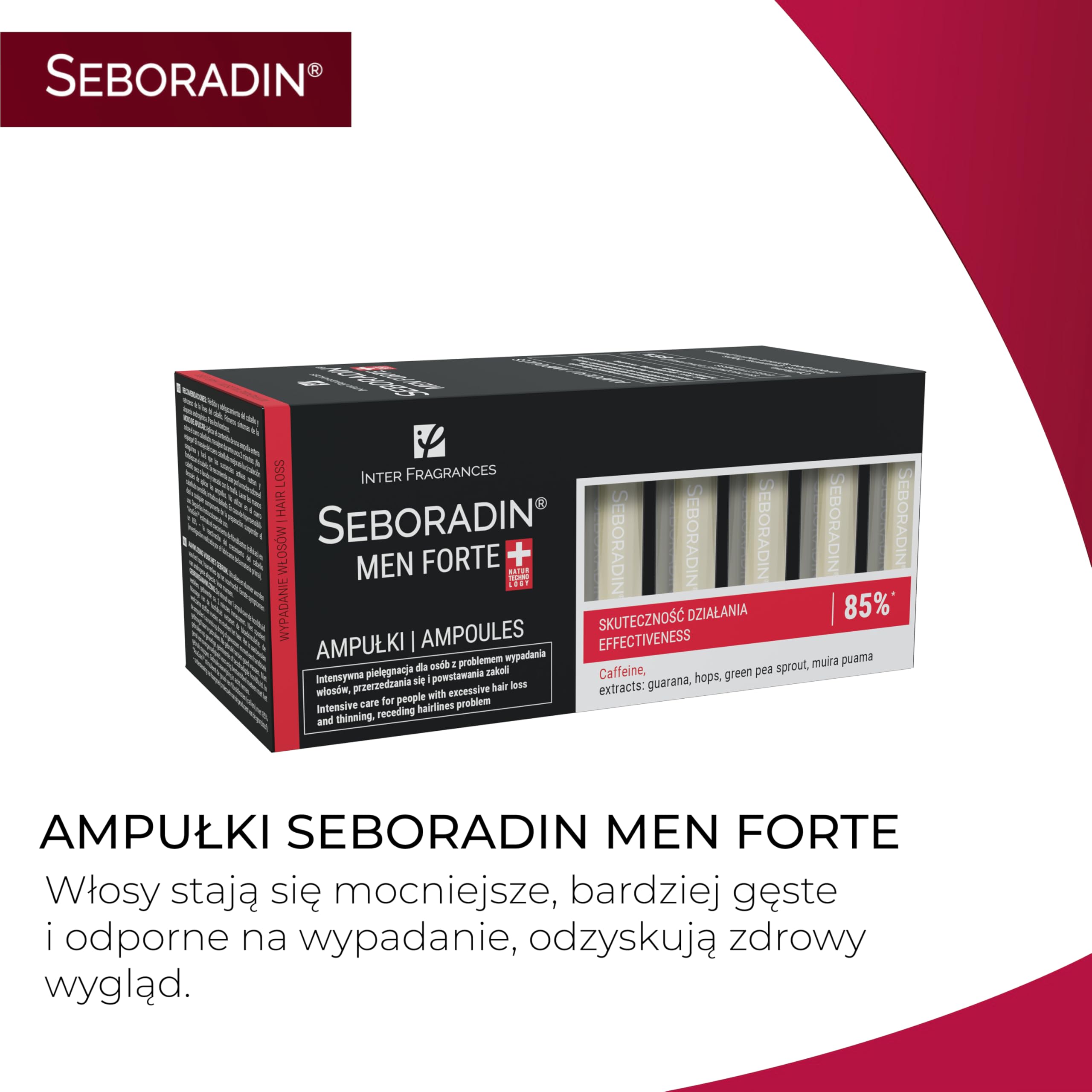 SEBORADIN Maria Black Set PRO dla Mężczyzn – Ampułki – Derma roller – Nocne Serum przeciw Wypadaniu Włosów – Szampon x2 – Krem do Twarzy – Żel pod Prysznic 2w1 – Pro Care Complex