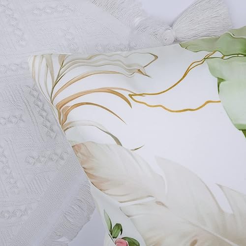 Miniatura 4 de Bonhause Juego de 4 fundas de almohada de hojas tropicales de 18 x 18 pulgadas, fundas decorativas de terciopelo suave con hojas de palmera verdes y