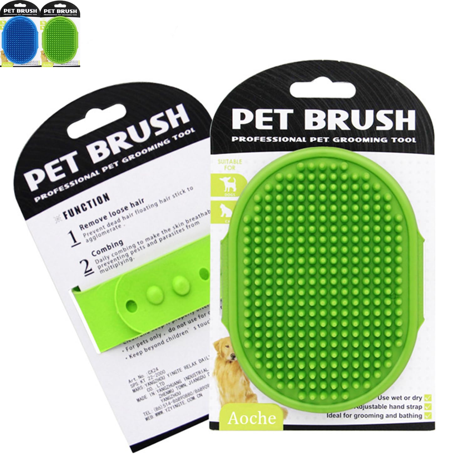 Aoche 2-Pack Dog Bath Brushes - Soft Rubber Grooming Scrubber with Adjustable Handle for Massage, Shedding & Bathing Dogs Cats