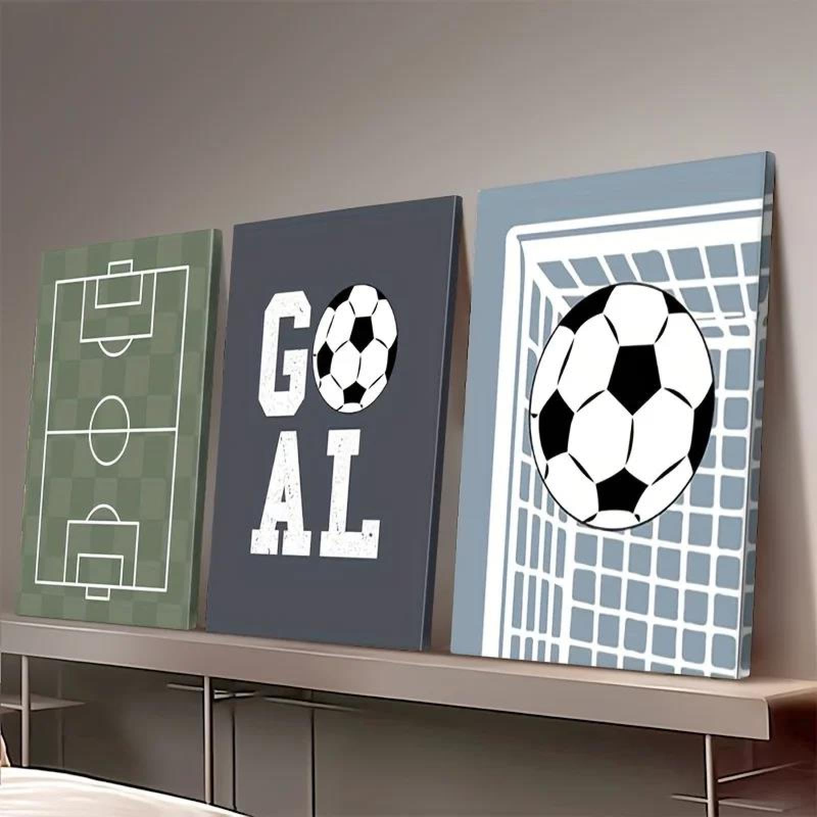 Baibexing Football Sports Canvas Painting Poster Prints Minimalist Wall Art For Living Room & Office Decortions 40X60Cmx3Pcs Unframed