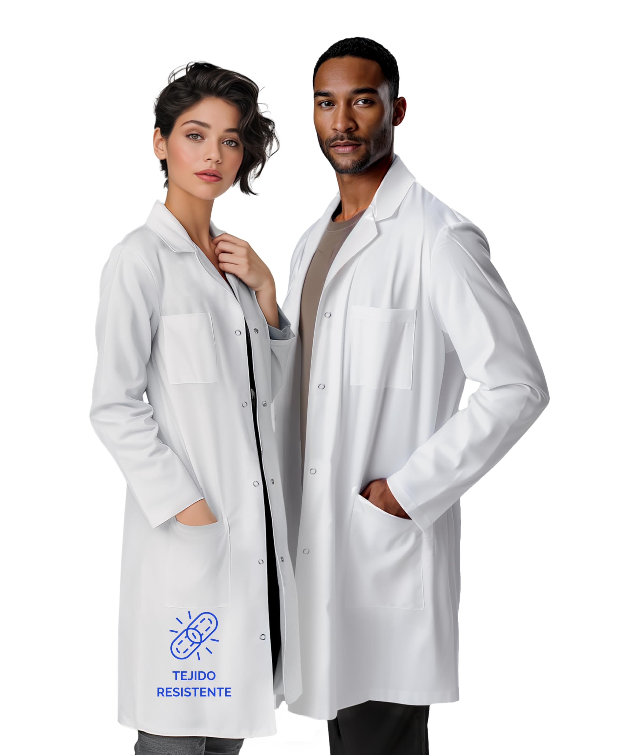 LuluLab Bata Profesional para Hombres y Mujeres, Estilo Unisex, múltiples Bolsillos, Ajuste Relajado, Cierre a presión
