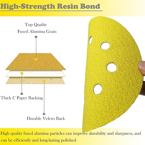 Miniatura 3 de Paquete de 100 discos de lija de 5 pulgadas, papel de lija de grano 180 para carpintería o automoción, papel de lija de órbita aleatoria sin polvo