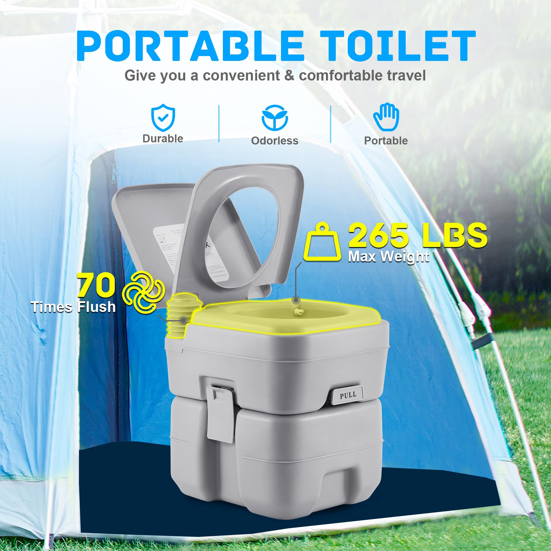 Toilette Portable 20L Toilette Chimique Toilette Camping Sèches pour Camping Caravanes Hôpital, WC Chimique De Voyage Extérieure avec Charge Maximale 130KG