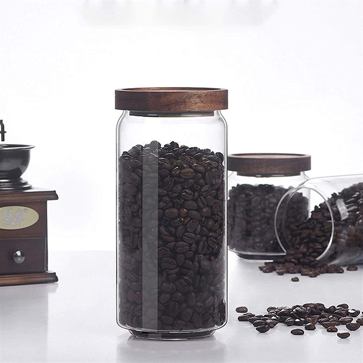Vorratsgläser Klein Vorratsgläser Kanister Glas Luftdichtes Glas Mit Holzdeckel, Transparentes Luftdichtes Glas for Mehrkorn-Trockenfrüchtetee (Size : 1550ml)