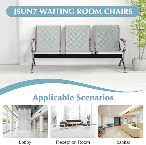 Miniatura 8 de J-SUN-7 Silla de sala de espera de 3 asientos, silla de recepción de invitados de oficina, bancos de recepción de aeropuerto para banco, salón,