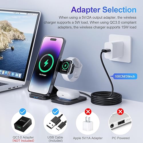 Miniatura 5 de Cargadores inalámbricos para teléfono celular, estación de carga 3 en 1 para múltiples dispositivos para iPhone 15 14 13 12 11 Pro Max XR XS 8 Plus,