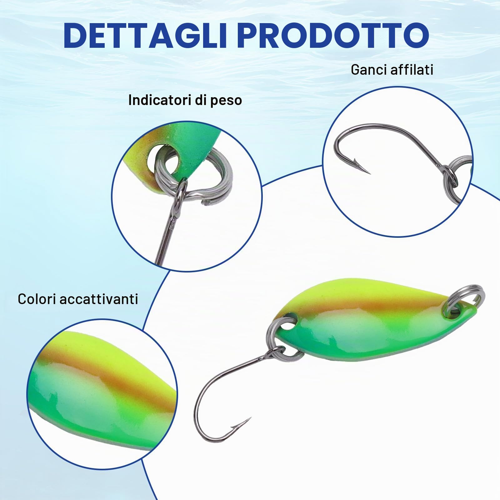 10 Pezzi Esche Artificiali Spinning Trota, 2,5 g/3,5 g/5 g Spinning Pesca con Ami, Esche da Pesca con Contenitore, Trabucco per Luccio, Lucioperca, Pesce Persico e Trota