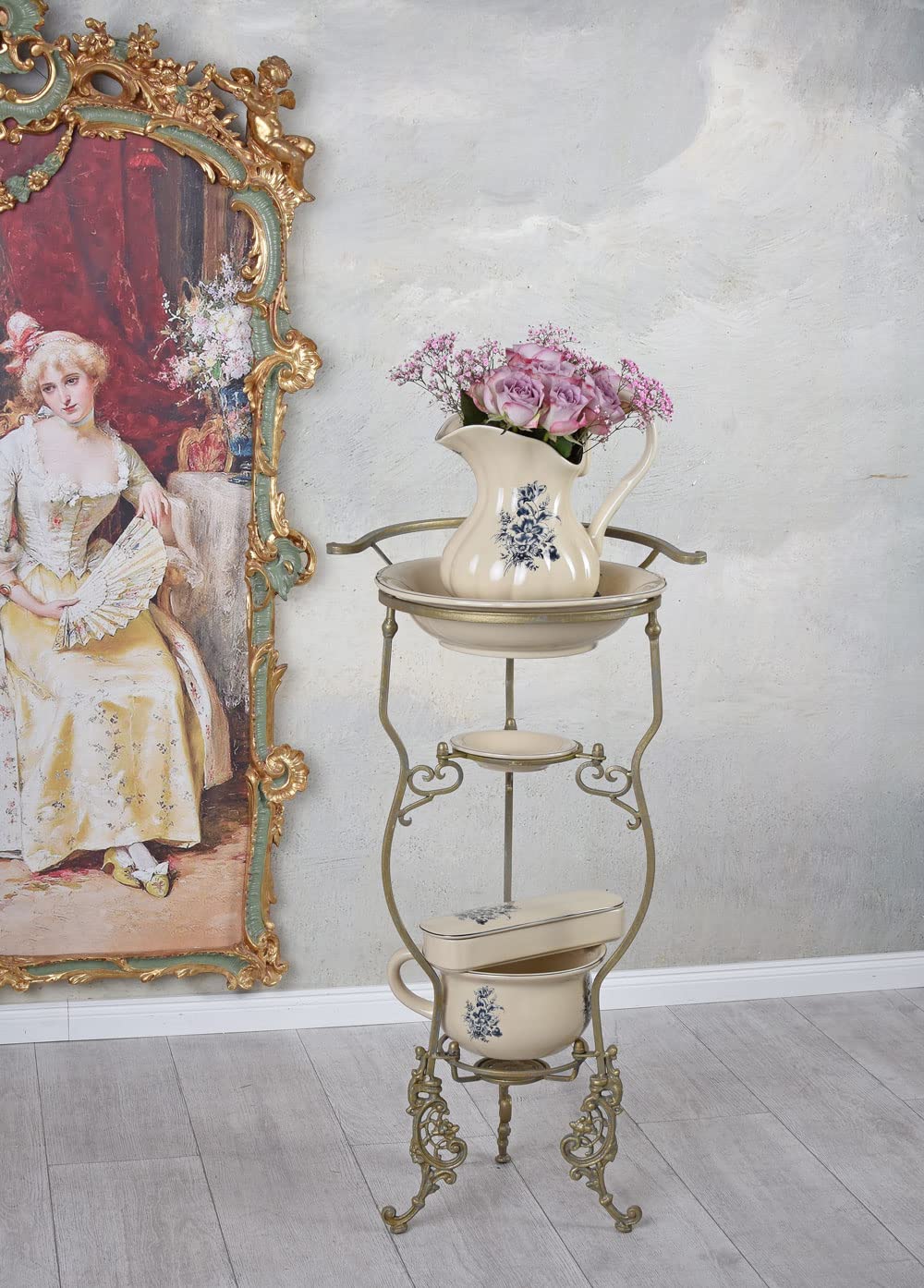 Juego para Lavarse con Soporte Antiguo Lavabo Lavamanos Palangana Jarra Antiguo Porcelana lup048 Palazzo Exclusivo