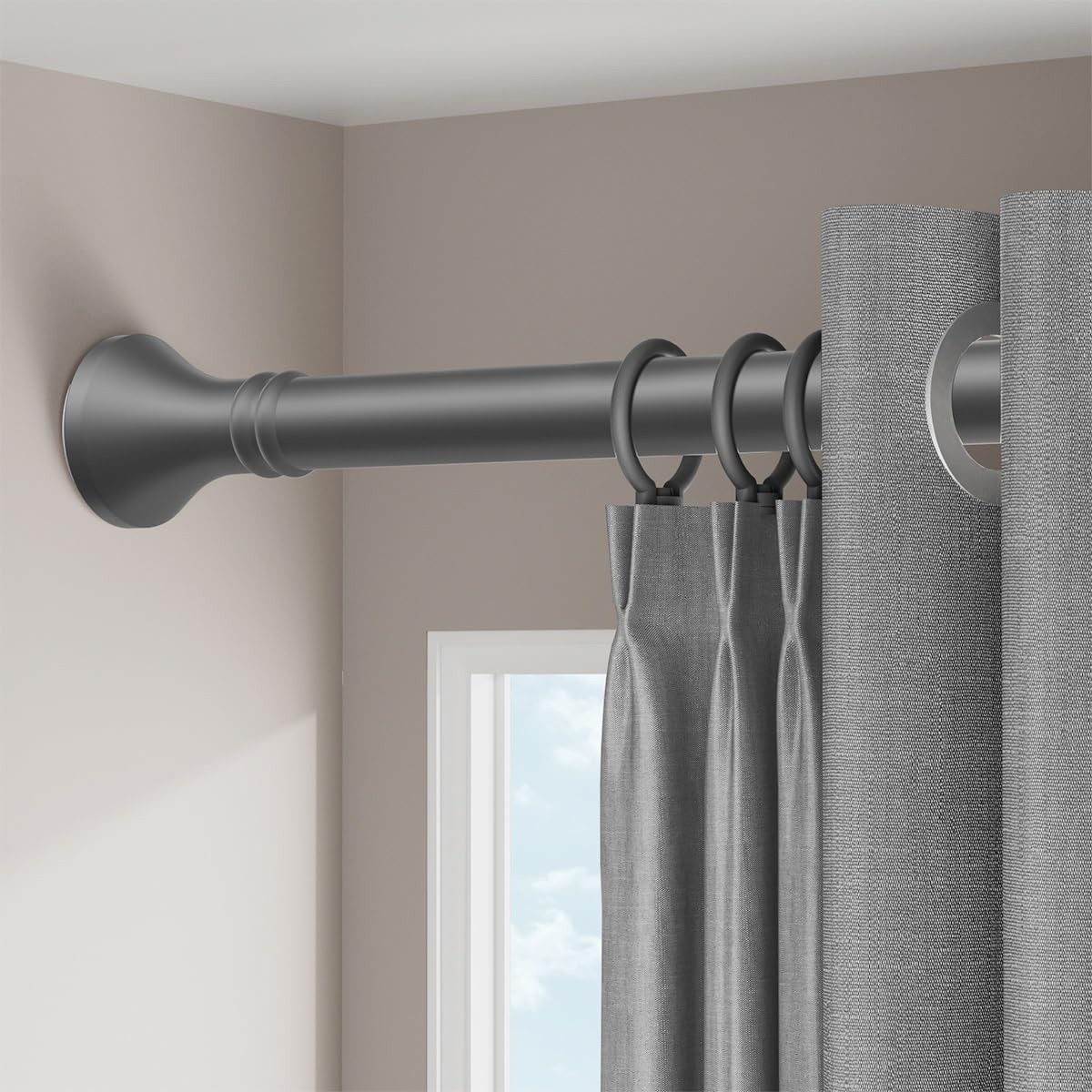 Ausziehbare Gardinenstange, 40500 cm, verstellbare Metallstange, ohne Bohren, Installation für Badezimmer, Schrank, Fenster, Raumteiler (Grau 210300 cm)