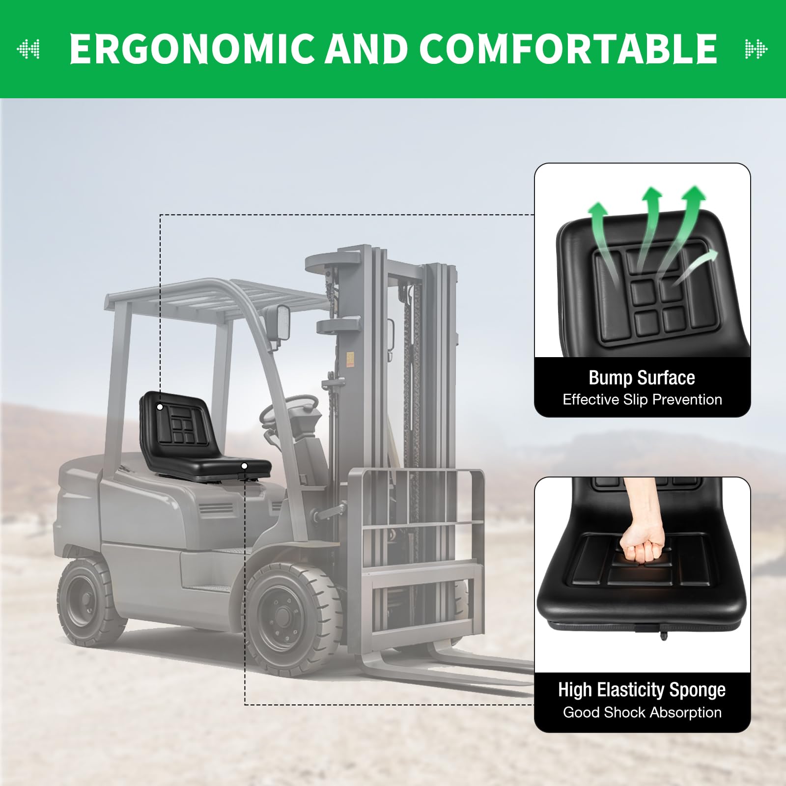Asiento universal negro para tractor, asiento elevador, asiento del conductor, miniexcavadora con orificio de drenaje