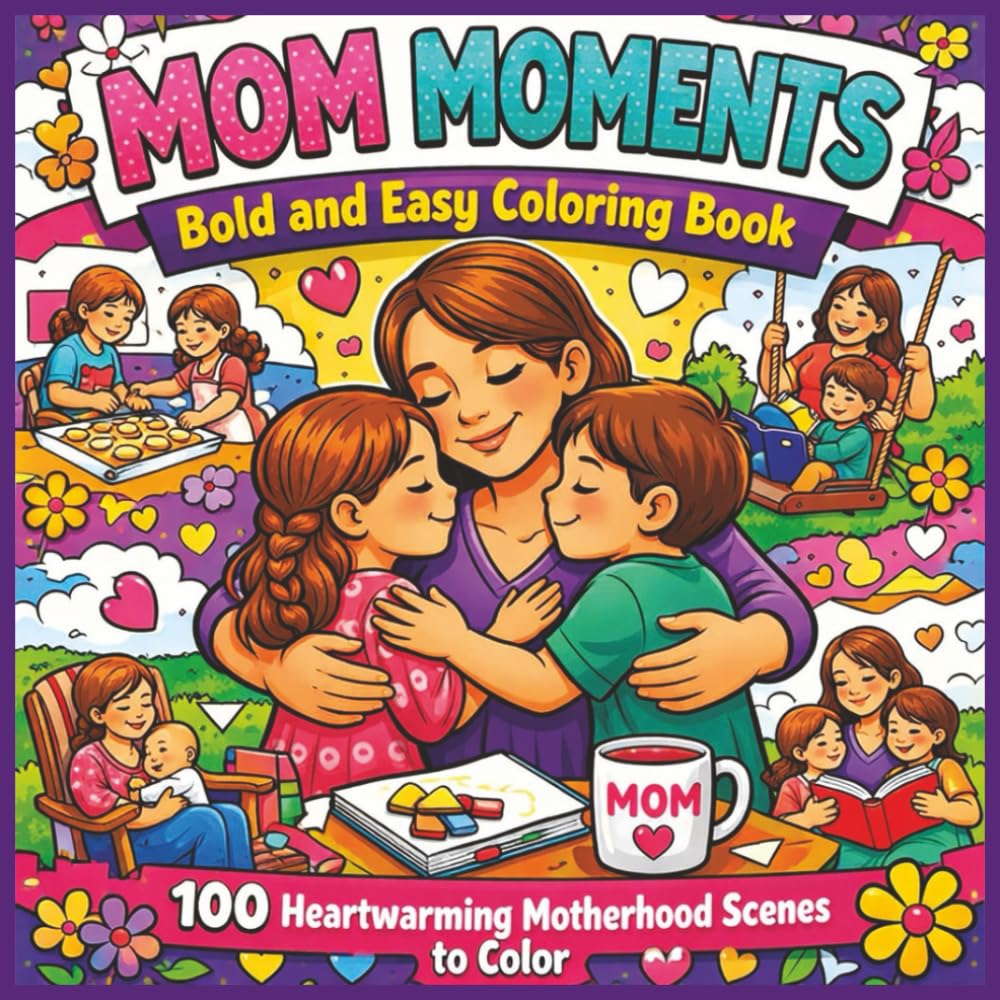 Mom Moments Bold and Easy Coloring Book: A Heartwarming Collection of 100 Simple, Beautiful Motherhood Scenes to Color | Bold & Easy Designs ... Relaxing Pages for Stress Relief, and Joy...