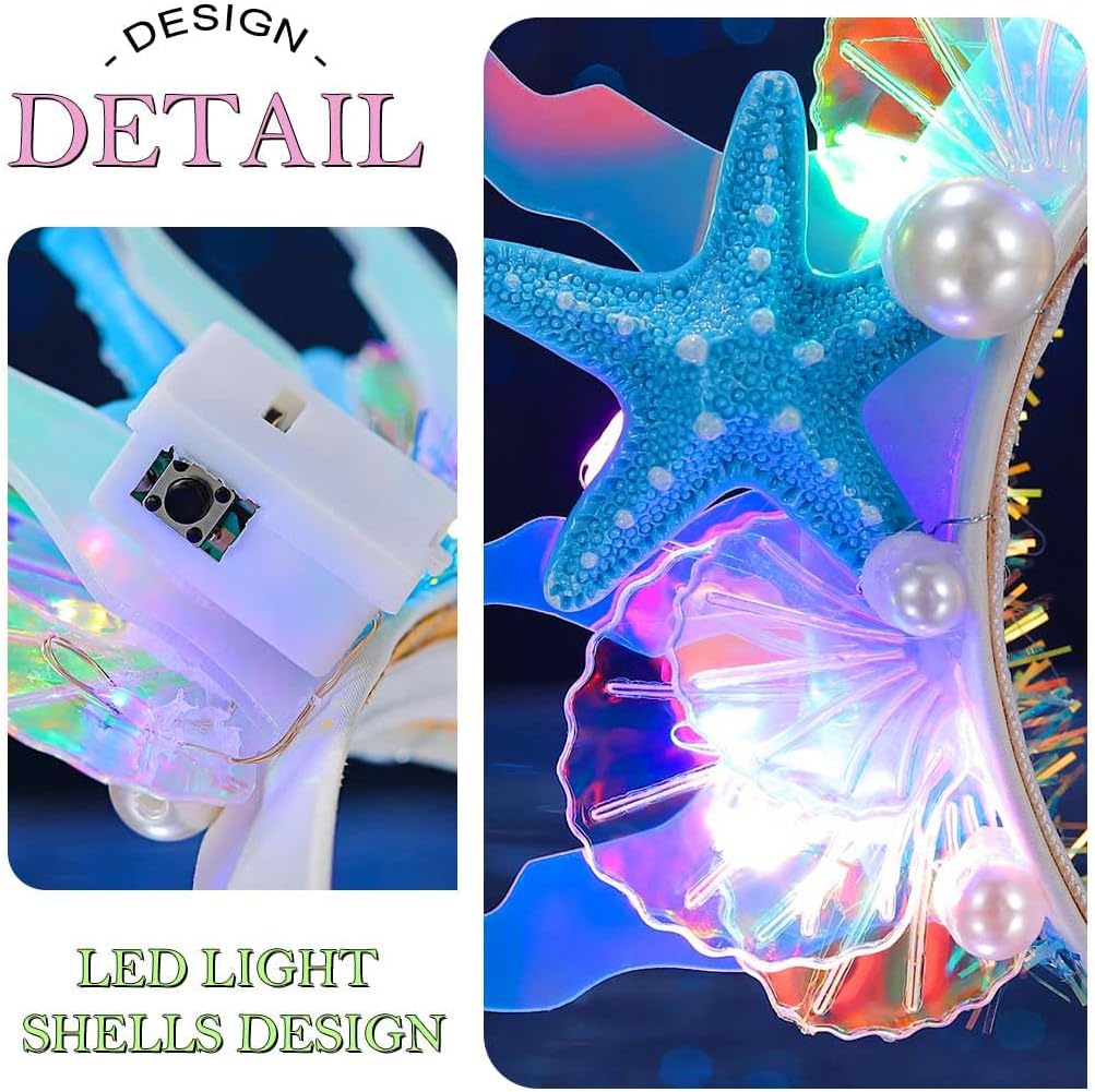 TWINKLEDE Light Up Mermaid Headband LED Glow Starfish Sea Costume Hair Accessories for Women (Starfish, Blue) - Image 4
