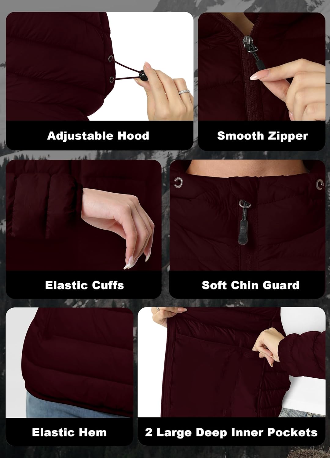 Women's Packable Puffer Jacket Hooded LightWeight Down Coat Winter Windproof Warm Quilted Short S-XXL - Image 5