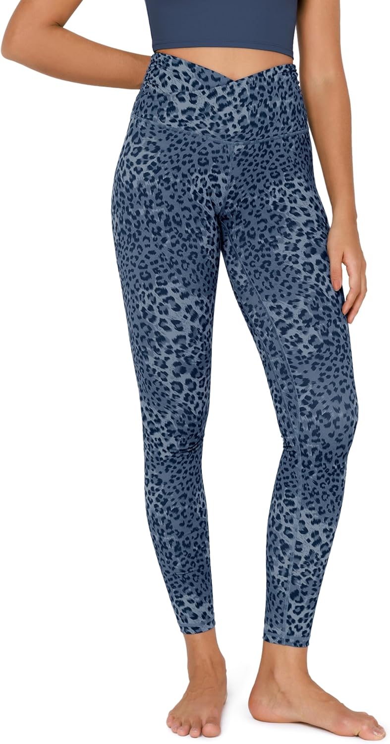 ODODOS Women’s Cross Waist Yoga Leggings with Inner Pocket, 23″/25″/28″ Gathered Crossover Workout Yoga Pants