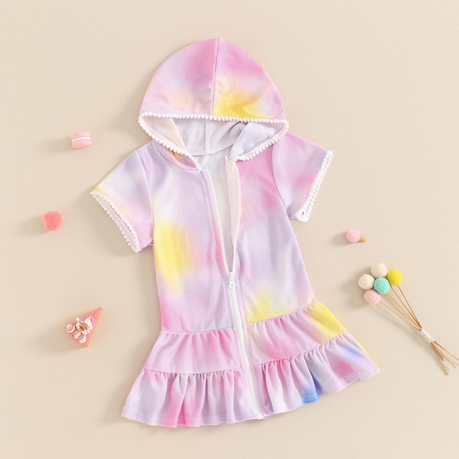 Gaono Baby Girl Swimsuit Cover Up Hooded Zip Up Beach Bathing Suit Towel Coverup Toddler Pool Robe Dress Swimwear (4 Tie Dye, 7-8 Years)