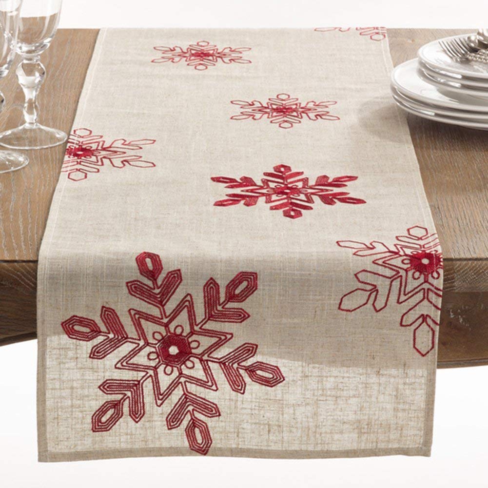 Fennco Styles Nivalis Collection Holiday Embroidered Snowflakes 16 x 54 Inch Table Runner – Red Table Runner for Christmas Dinner, Family Gathering, Special Events and Home Décor